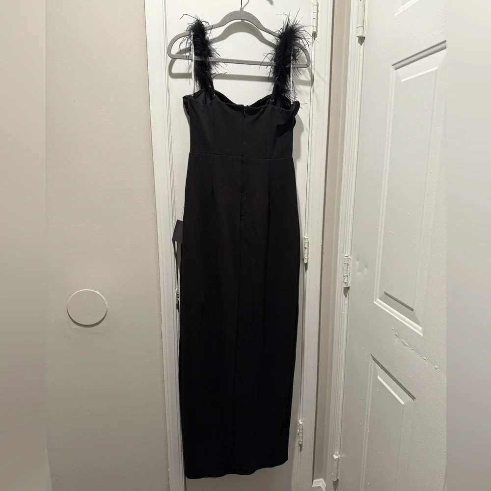 Lulu's Black Dress with Feather Straps - Picture 2 of 4